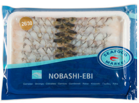 ASC Nobashi Ebi Vannamei do sushi 26/30, 20 szt. tacka 300g (13-14cm ), 30x 300g BOX